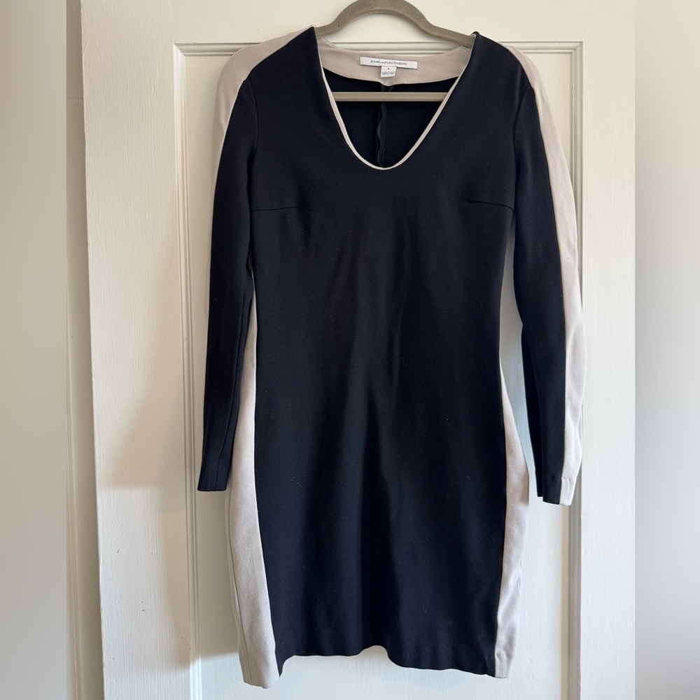 Diane von Furstenberg DVF Black & Beige Colorblock Bodycon Sheath Dress